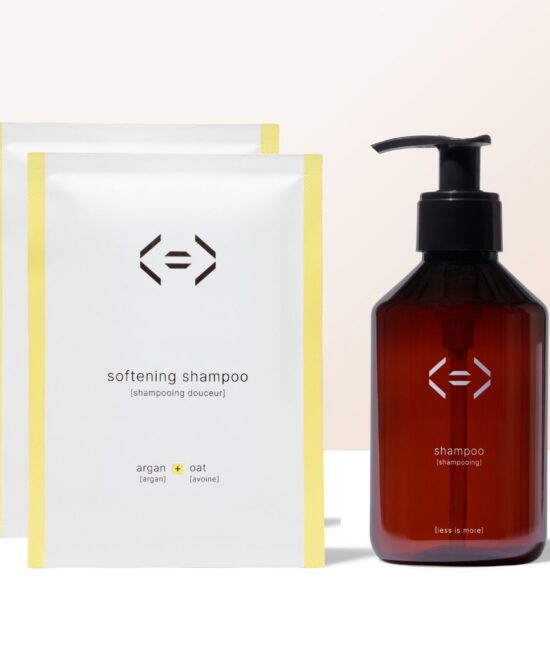 less is more softening shampoo kit with bottle and 2 refills
